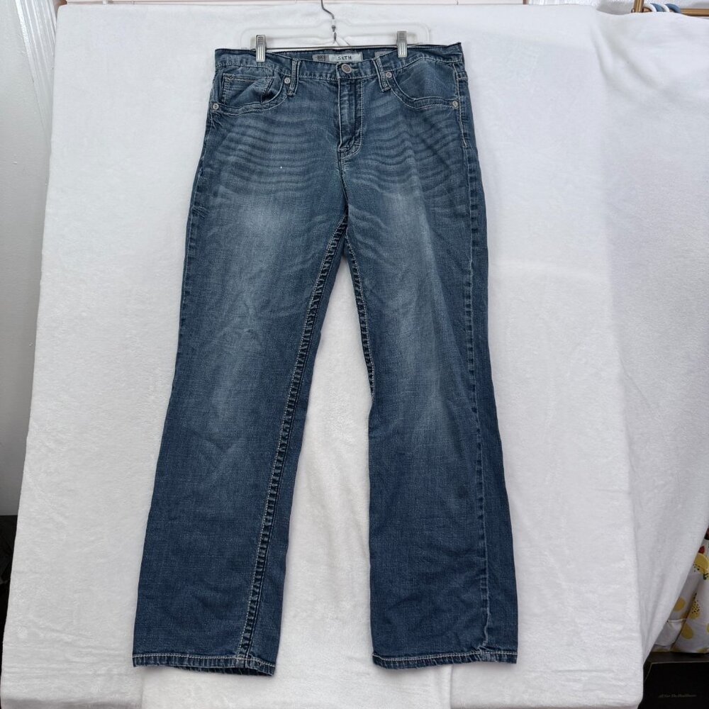 BKE Seth Jeans Mens 36x31 (34x31) Blue Straight Leg Whisker Stretch
